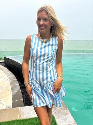 The Jordan Stripe Mini Dress-Blue