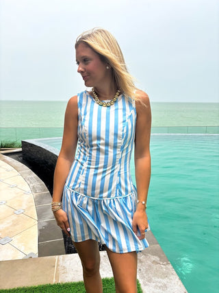 The Jordan Stripe Mini Dress-Blue