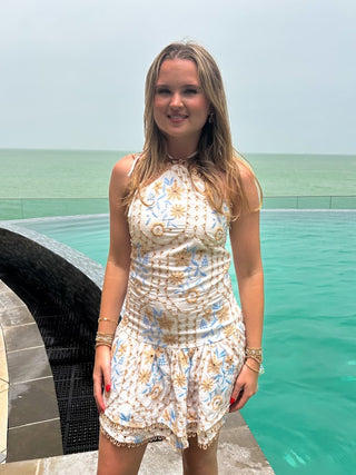 The Jennifer Embroidered Halter Dress-Cream