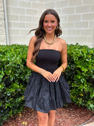 black strapless mini dress