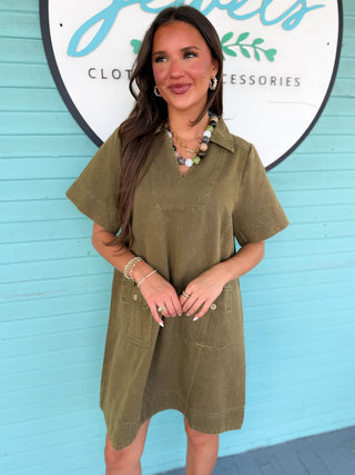 The Original Chambray Dress-Olive