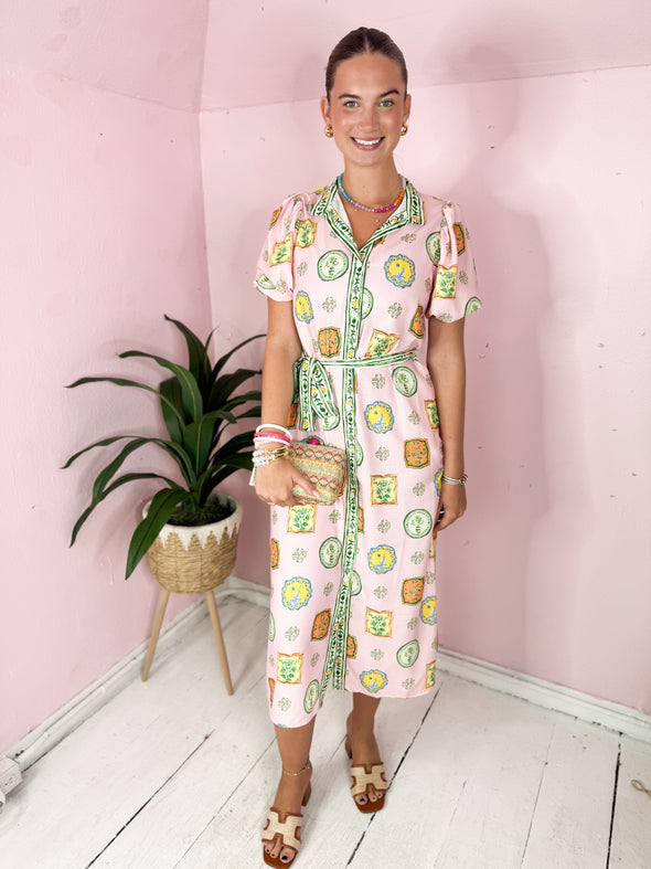 The Kelani Printed Midi Dress-Pink