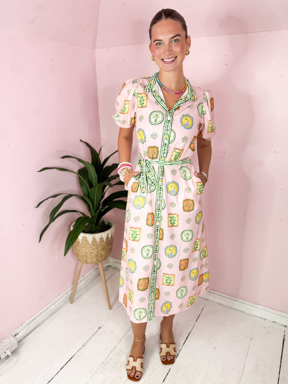 The Kelani Printed Midi Dress-Pink