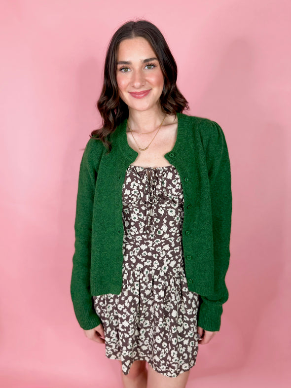 The Kiley Button Cardigan-Green