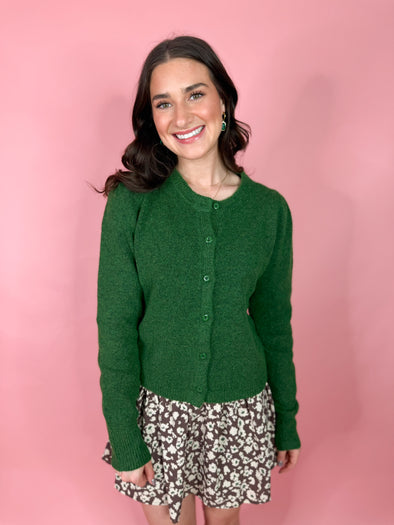The Kiley Button Cardigan-Green