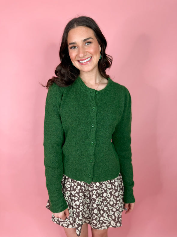 The Kiley Button Cardigan-Green