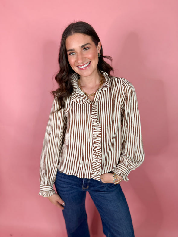 The Gerri Stripe Top-Pecan