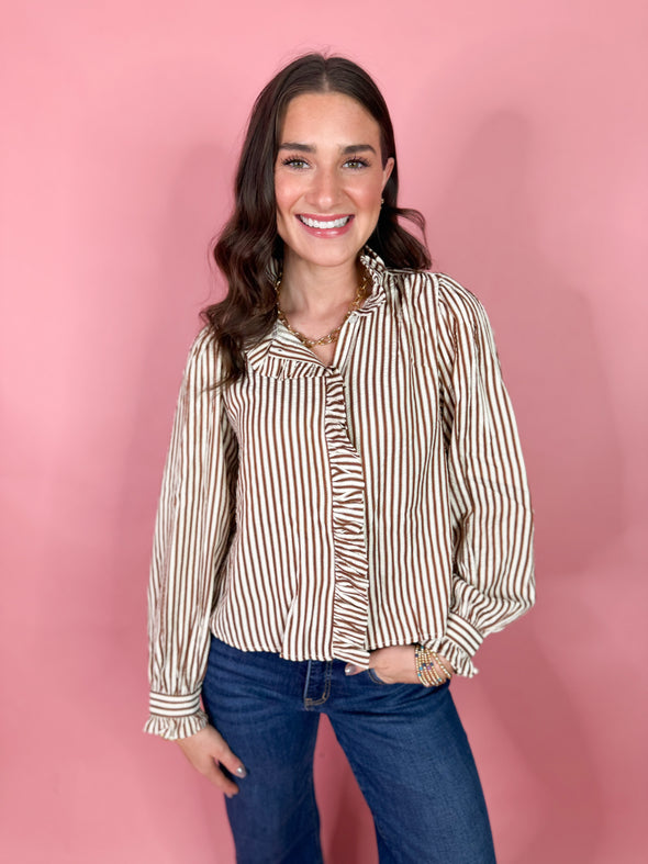The Gerri Stripe Top-Pecan