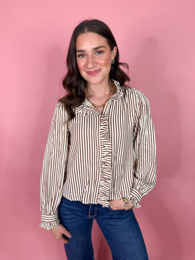 The Gerri Stripe Top-Pecan