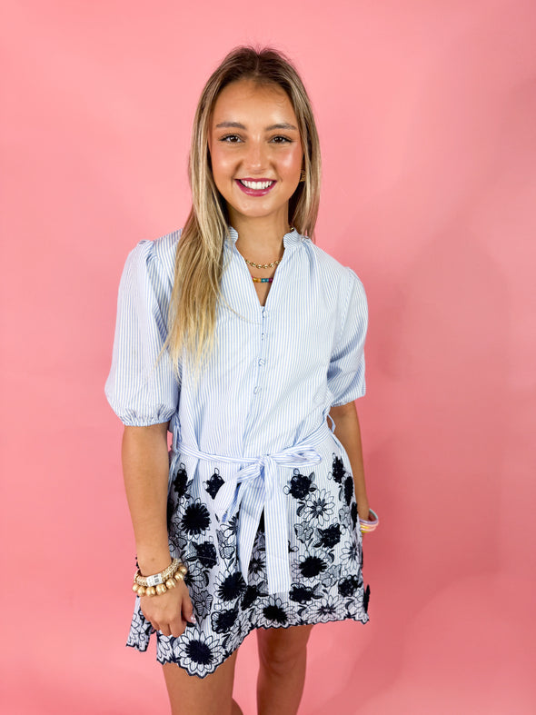 The James Striped Mini Dress-Blue