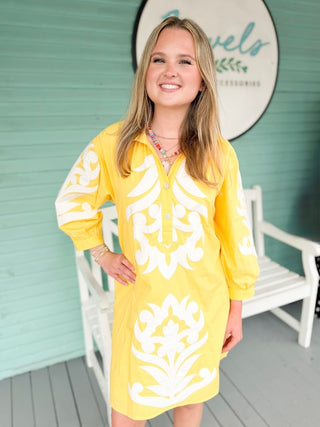 yellow button down dress