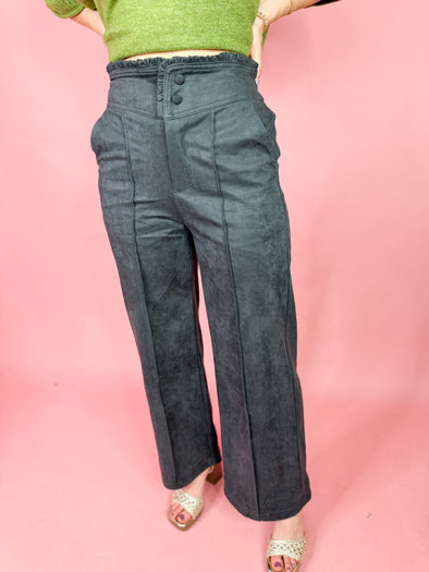 The Carlie Suede Wide Leg Pant-Charcoal