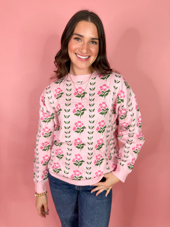 The Jason Floral Sweater-Pink
