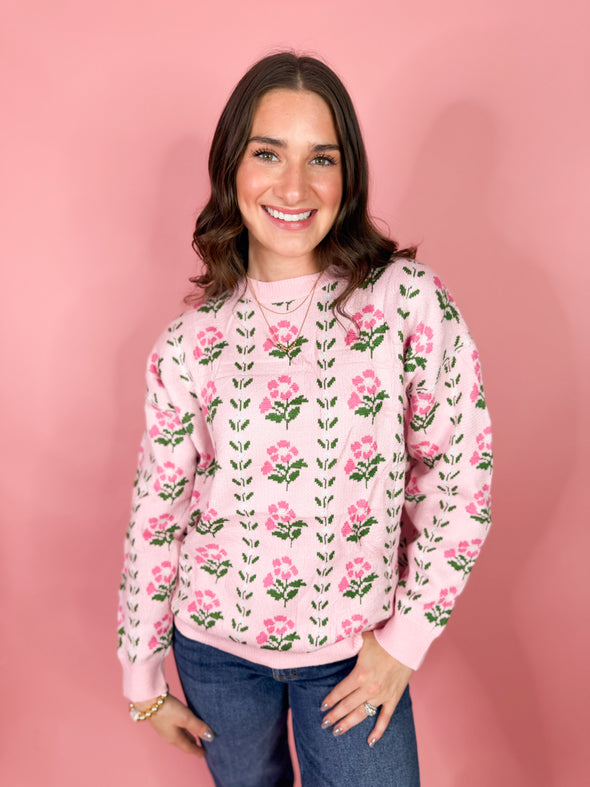 The Jason Floral Sweater-Pink