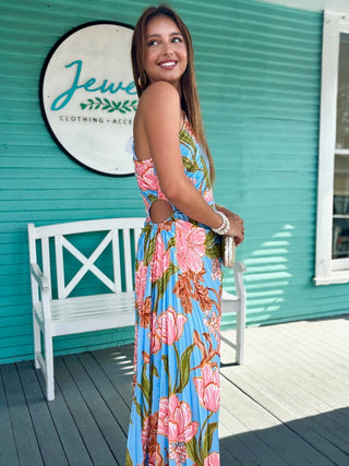 The Asher Watercolor Floral Dress-Blue