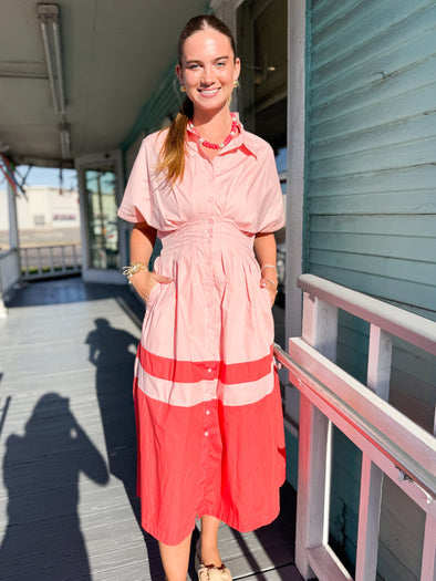 The Pauly Colorblock Midi Dress-Peach