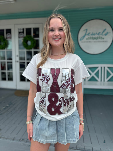 (Queen of Sparkles) A&M Metallic Word Tee-White