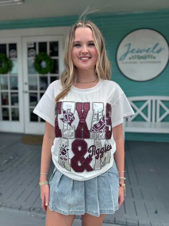 (Queen of Sparkles) A&M Metallic Word Tee-White