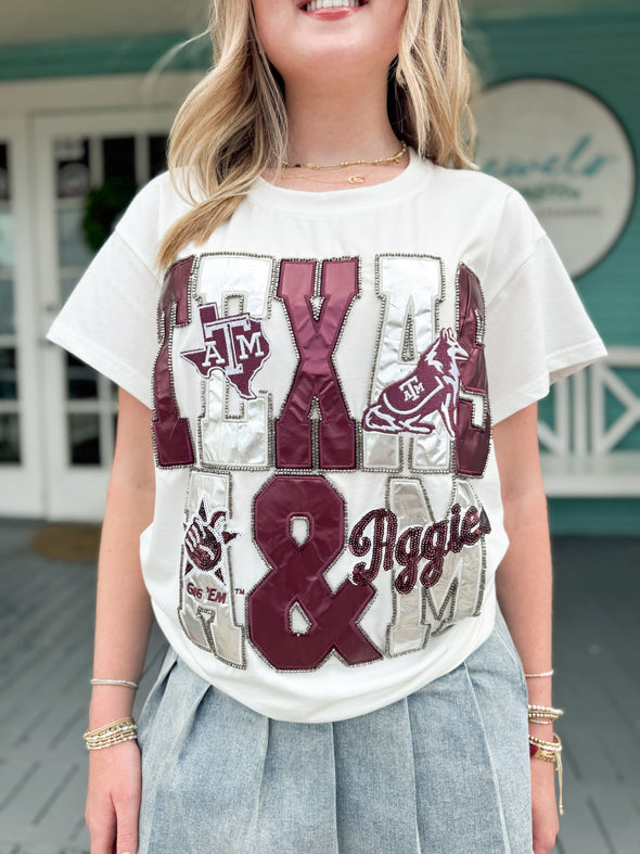 (Queen of Sparkles) A&M Metallic Word Tee-White