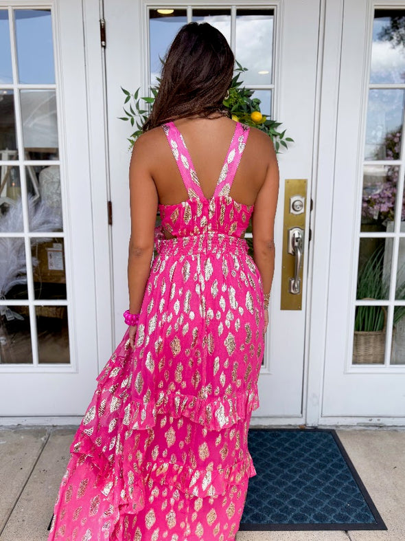The Macy Polka Dot Maxi Dress-Fuchsia Large