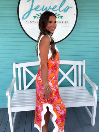 The Mike Tropical Midi Dress-Orange