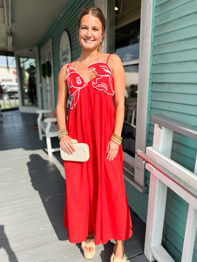 The Lucky Koi Fish Maxi Dress-Red