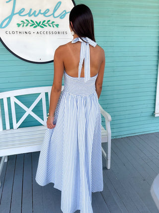 The Tyna Stripe Midi Dress-Blue