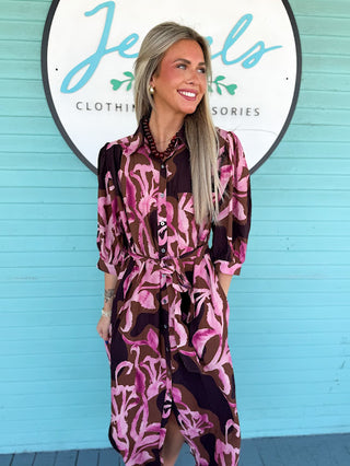 The Ovia Floral Midi Dress-Burgundy