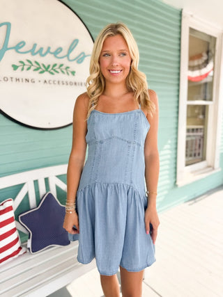 The Kacey Drop Waist Dress-Denim
