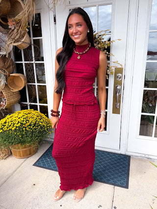 The Fall Mock Neck Sweater Set- Burgundy