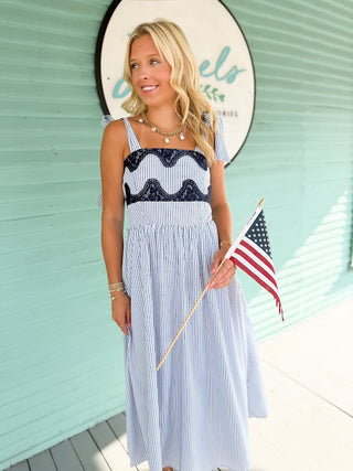 The Heather Stripe Midi Dress-Navy