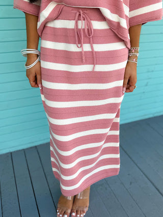 The Cotton Stripe Sweater Set- Rose/Ivory