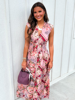 The Giselle Printed Zip Midi Dress-Mauve