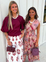 The Gino Printed Skirt-Ivory/Burgundy