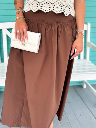 The Carly ruffle Midi Skirt-Brown