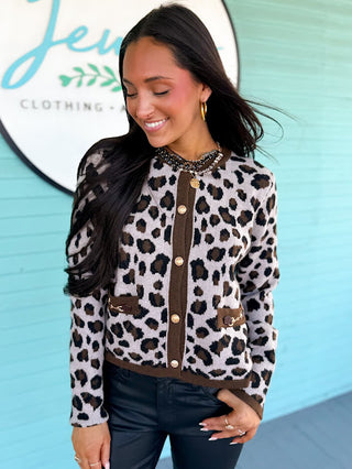 brown animal print cardigan 