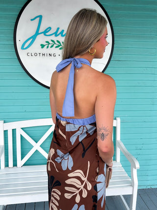 The Lilo Floral Halter Midi Dress-Brown