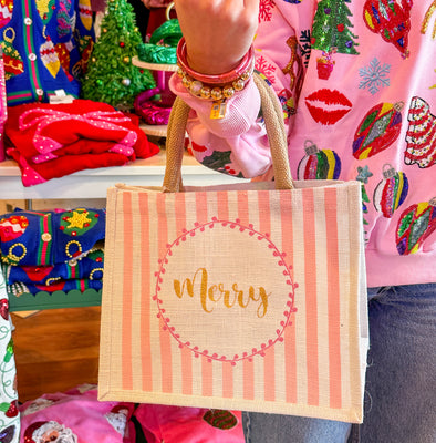 The Merry Stripe Gift Tote-Pink