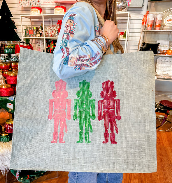 The Candy Cane Nutcracker Sequin Carryall Tote-Blue