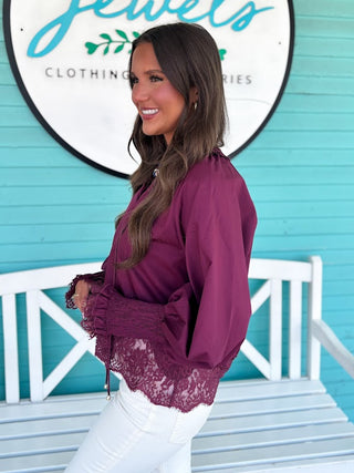 The Eloise Lace Top-Wine