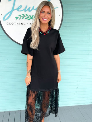 The Syd Lace Trim Midi Dress-Black