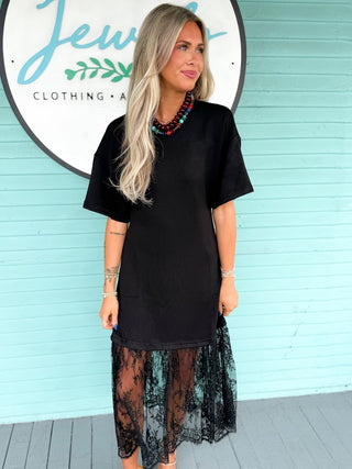 The Syd Lace Trim Midi Dress-Black