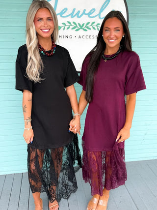 The Syd Lace Trim Midi Dress-Black