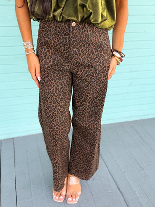 The Lopez Leopard Wide Leg Pant-Brown