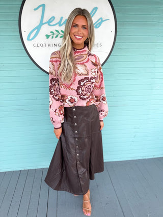 The Sally Faux Leather Skirt-Brown