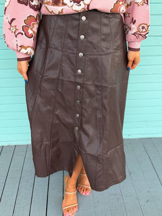 The Sally Faux Leather Skirt-Brown