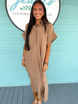 The Ray Button Midi Dress-Camel