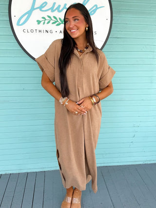 The Ray Button Midi Dress-Camel