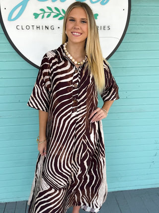 The Simpson Zebra Midi Dress-Brown