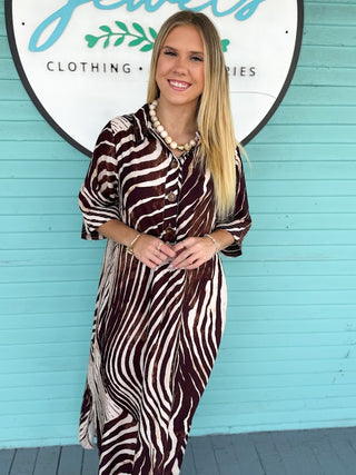 The Simpson Zebra Midi Dress-Brown